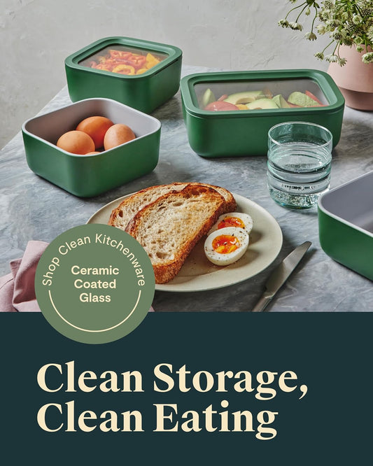 Caraway 13pc Glass Food Storage Container Set - Easy to Store, Non Toxic Lunch Box - with Glass Lids - Includes Storage Organizer - Gray