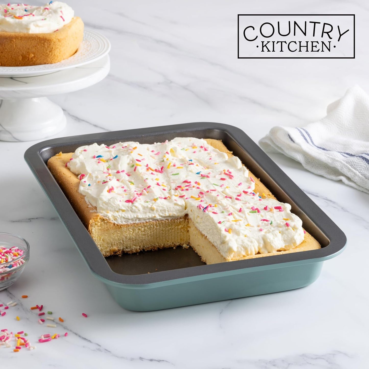 Country Kitchen Baking Pans Set - 10 Piece Non-Stick Cake Pans with Carry Lids for Easy Storage & Travel, Perfect for Parties - Stackable, Sage
