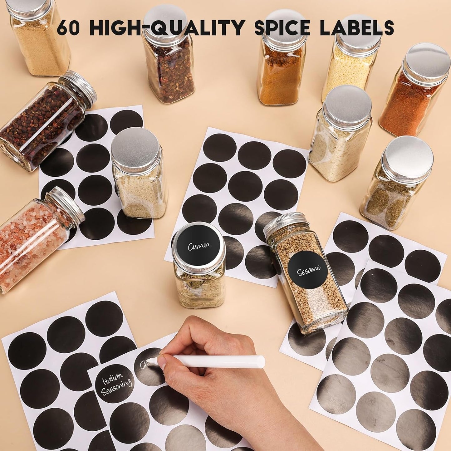 12Pcs Spice Jars with Label, 4oz Empty Square Seasoning Containers, Spice Jars with Shaker Lids, Small Spice Bottles for Salt, Herbs, Sugar, Pepper, Seasoning Jars for Spice Rack, Cabinet, or Drawer