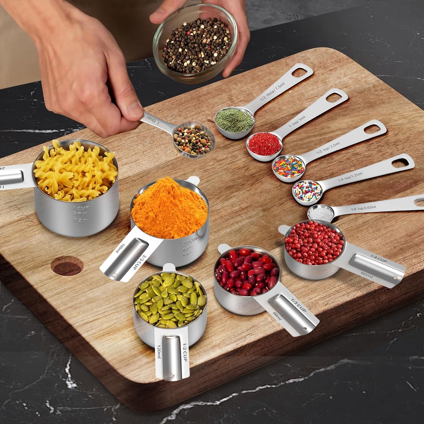 Measuring Cups and Spoons Set, Stainless Steel Measuring Cups Measuring Spoons with Easy to Read Markings, Ideal Kitchen Gadgets for Cooking & Baking, 11 Pack