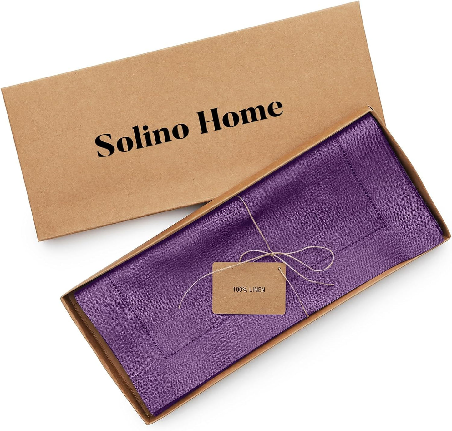 Solino Home Linen Purple Table Runner 108 Inches Long - 100% Pure Linen Hemstitch 14 x 108 Inch Table Runner for Dining, Fall, Autumn, Halloween, Thanksgiving, Holiday - Classic Hemstitch