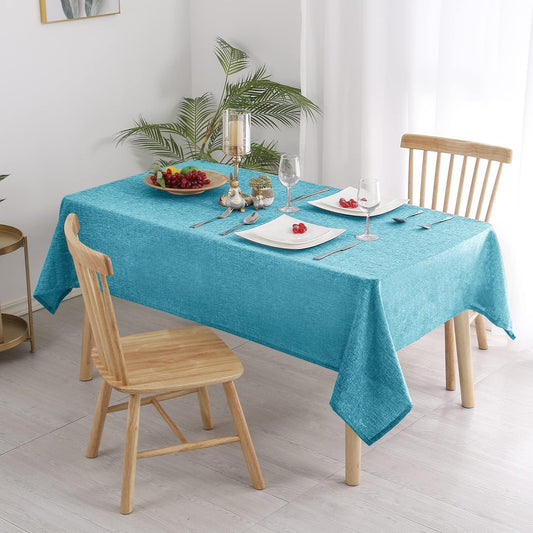 Hiasan 2 Pack Faux Linen Rectangle Tablecloth - Wrinkle and Stain Resistant Washable Table Cloth for Kitchen Dining Room Holiday Table Cover for Party Dinner, Teal, 70 x 140 Inch