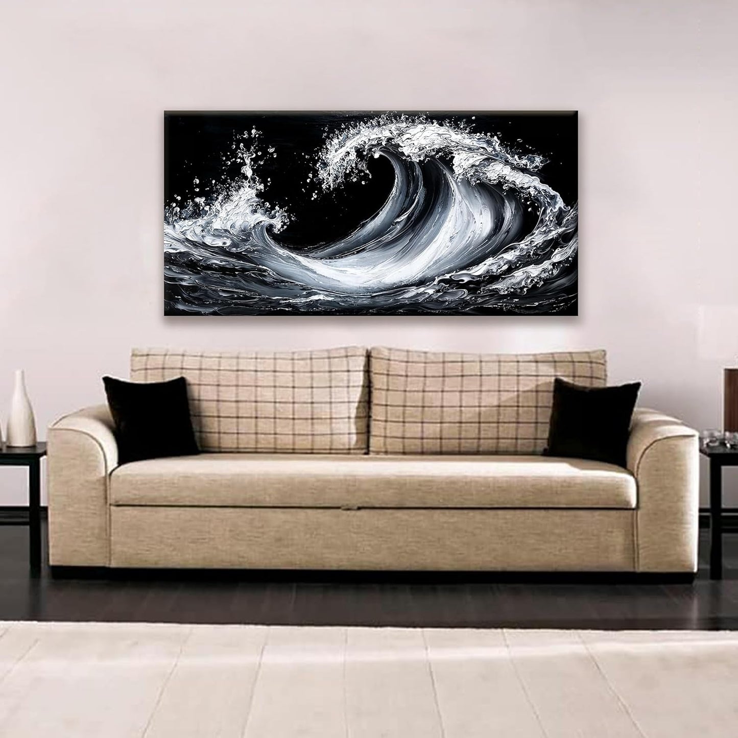 Suconvng White Sea Wave Abstract Wall Art For Living Room Artwork Canvas Art Wall Decor Painting Abstract Wall Decor Print Picture For Bedroom Office Hotel Decoration 24 X 48 Inch
