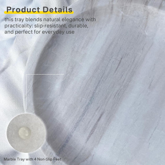 Natural Marble Tray, Stone Vanity Tray for Bathroom & Kitchen Countertop - Organizer for Perfume, Jewelry, Cosmetics 12x6 Inch,Light Wood Grain