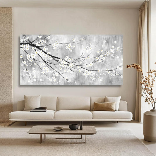 MLART99 White Canvas Wall Art Plant Pictures Decoration 29"x58" Canvas Pictures for Bedroom Living Room Office Kitchen Decoration