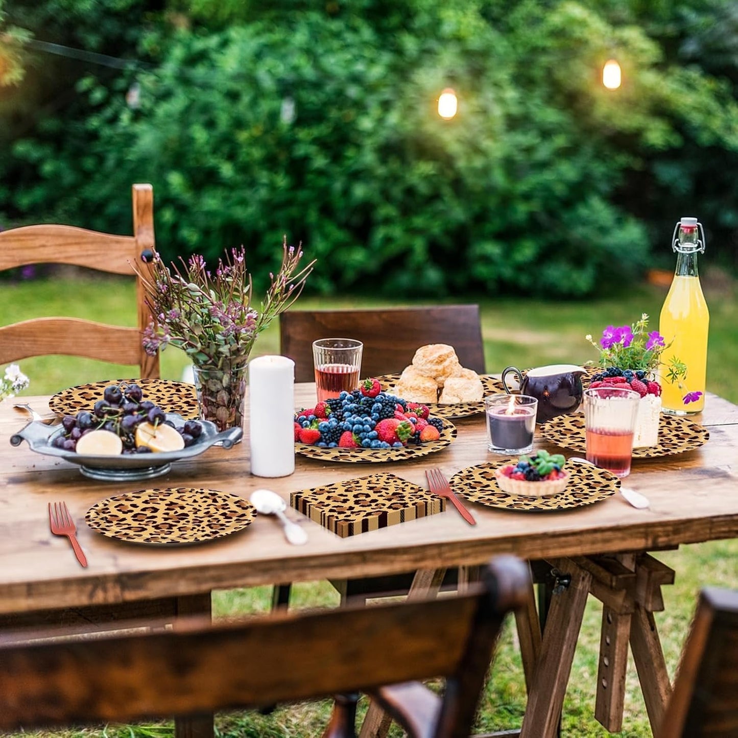 100 Pcs Leopard Print Tableware Party Supplies - Disposable Animal Print Dinnerware Set with Paper Plates, Napkins and Utensils for Safari Theme, Jungle Birthday - Serves 25