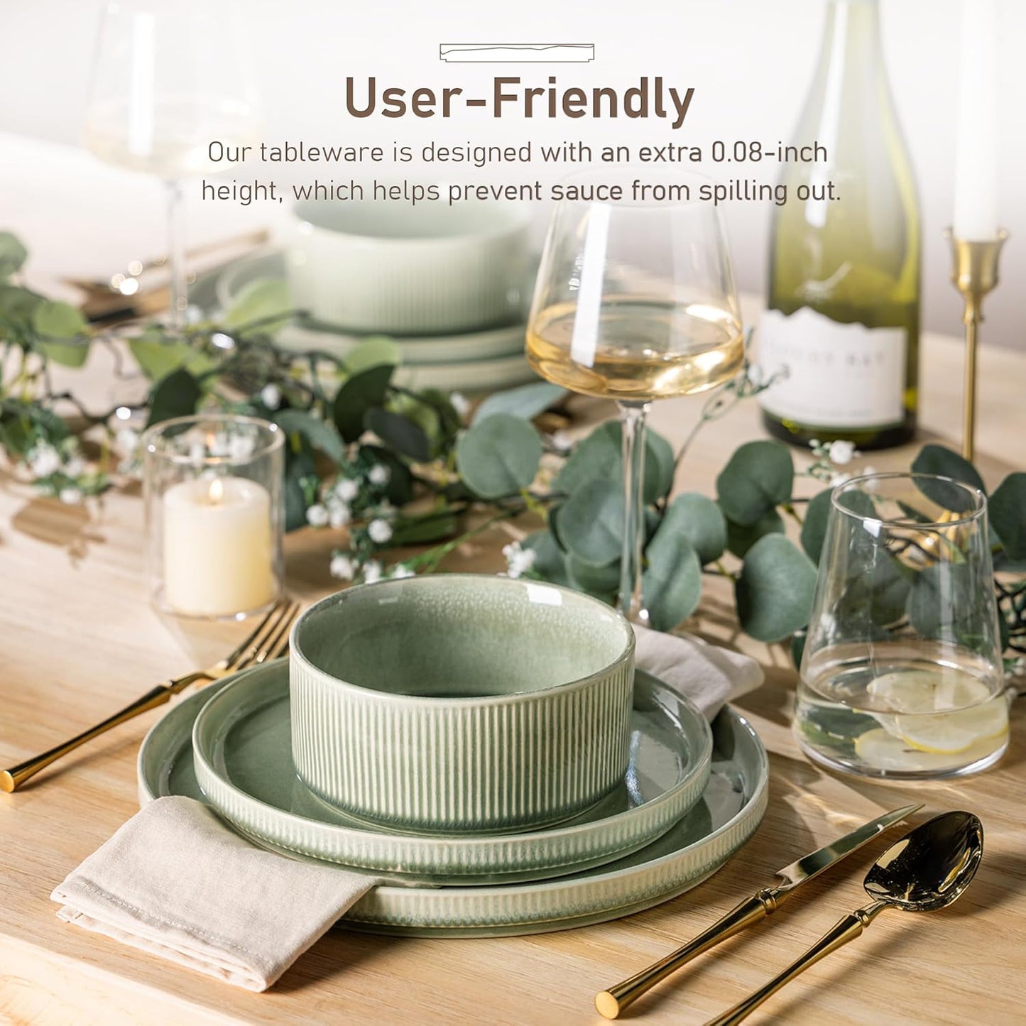 GBHOME Stoneware Dinnerware Sets for 8,Round Reactive Glaze Ceramic Plates and Bowls Set,Highly Scratch Resistant | Dishwasher & Microwave Safe Dishes Set,Service for 8(24pcs)