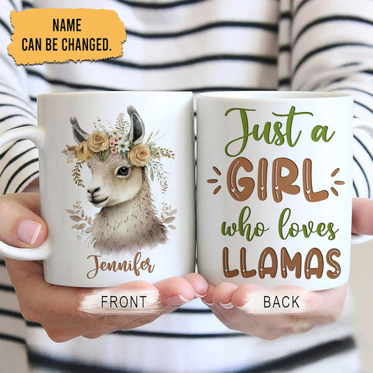 Hyturtle Personalized Gifts Llama Lover - Just A Girl Who Loves Llamas Custom Name Ceramic Coffee Mug Cup 11oz - Idea Cute Animal Lover Gifts For Women, Girl Daughter On Birthday, Christmas