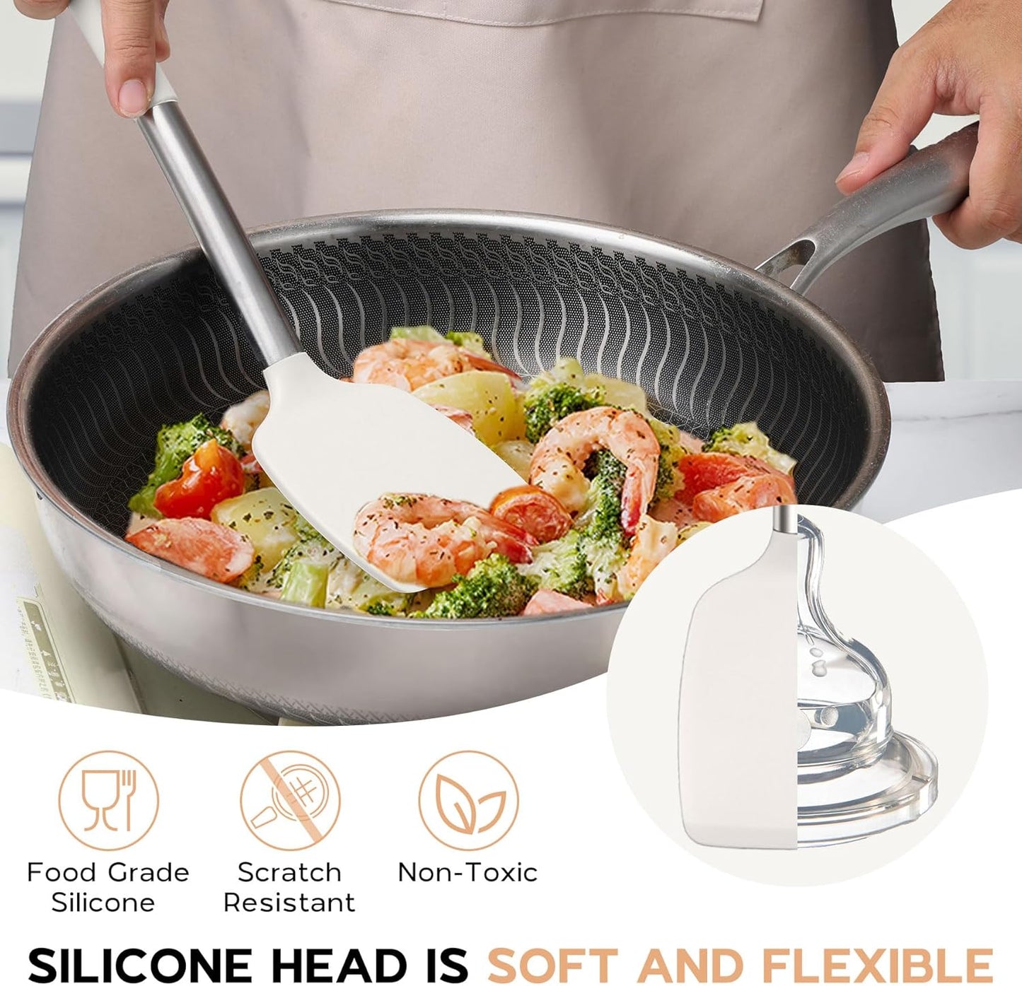 Onader Silicone Kitchen Utensils Set, 15pcs White Silicone Cooking Utensils Set with Holder, Includes Heat Resistant Spatula Turner Spoon Whisk Tong