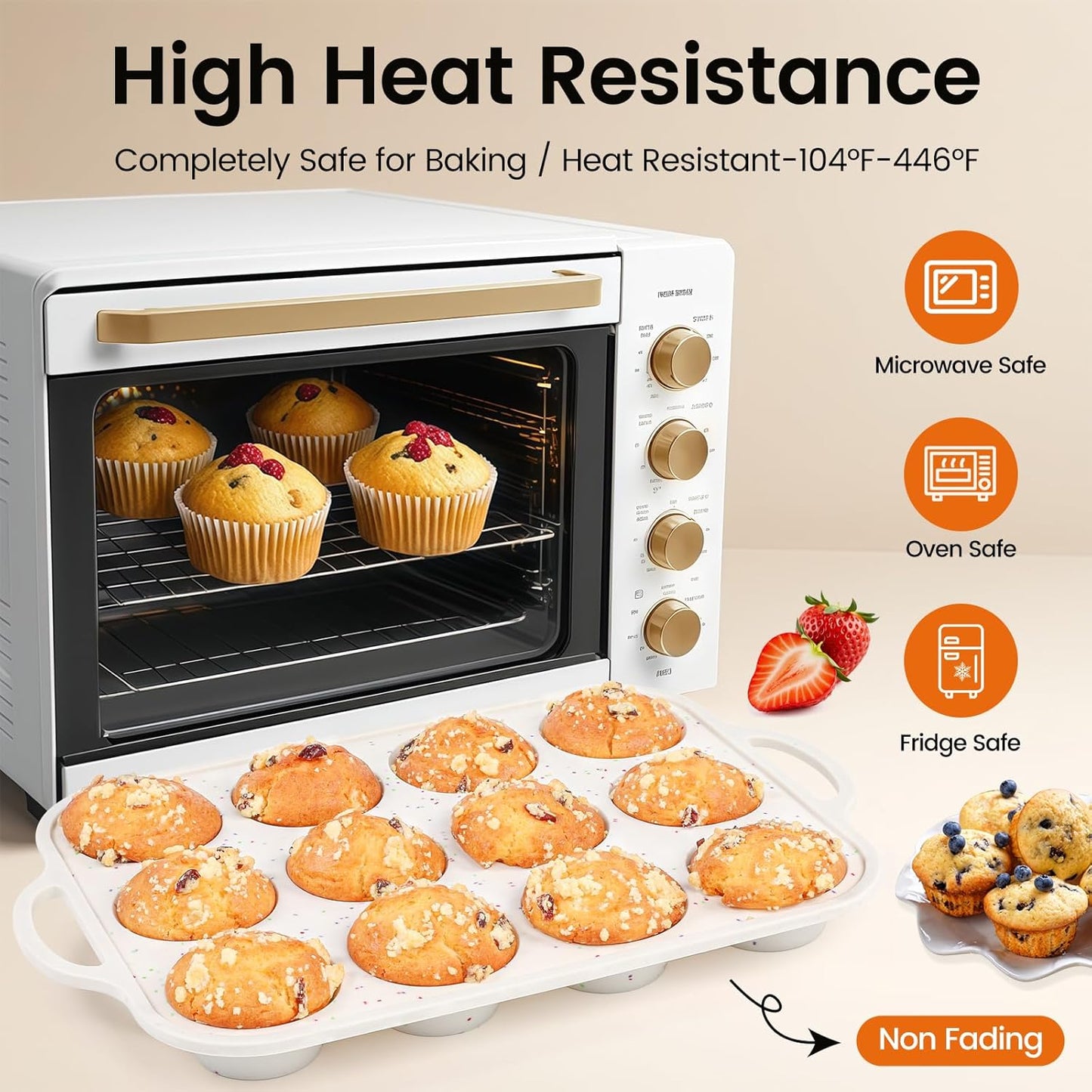 mary Silicone Muffin Pan with Metal Reinforced Frame - Mini Muffin Pan for Homemade Muffins, Cupcakes, and Bread, Oven and Dishwasher Safe - Set of 2, 6-Cup and 12-Cup