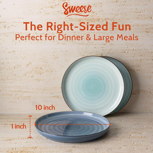 Sweese Porcelain Dinner Plates 10 Inch, Set of 6, Multi-Colored Round Plates for Lunch, Dinner, Parties, Microwave Dishwasher Safe
