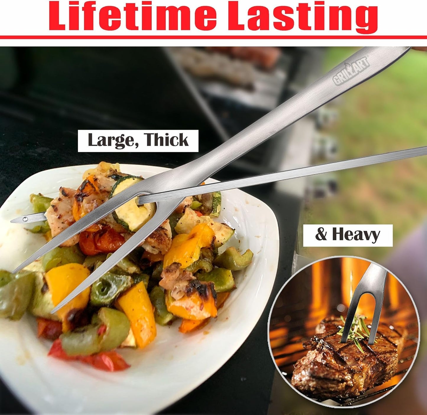 GRILLART BBQ Tools Grill Tools Set -18Inch Grilling Tools BBQ Set - Grill Accessories w/BBQ Tongs, Spatula, Fork, Brush- Stainless Grill Kit Grilling Set - Gift Ideas BBQ Accessories Gifts for Men Dad