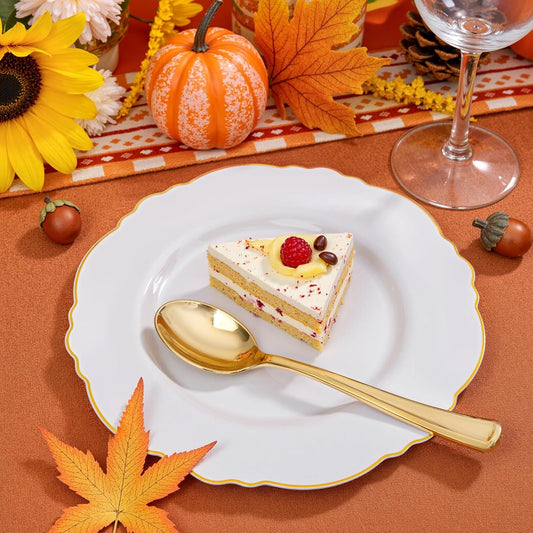 WDF 60pcs Gold Dessert Plates-7.5inch Baroque White and Gold Small Plastic Plates/Disposable Dessert/Salad/Cake/Appetizer Plastic Plate for Upscale Thanksgiving Parties/Wedding/Birthday