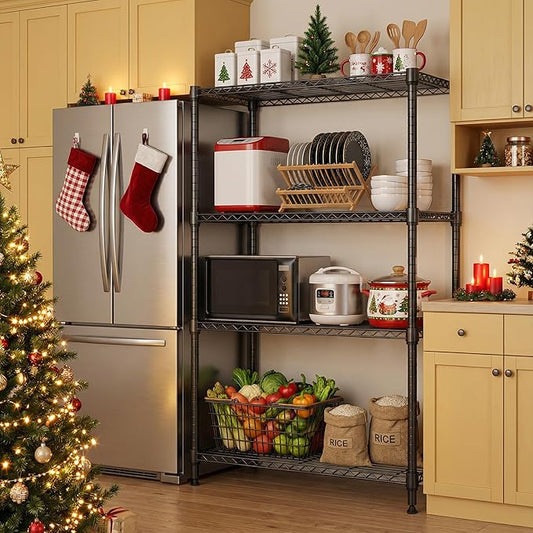 1400 lbs 4 Tier Storage Rack Metal Wire Shelving Unit, Storage Standing Household Shelf Organizer for Kitchen Pantry Closet Garage Basement Utility Room, Black 15.8" D x 45.3" W x 59.4" H