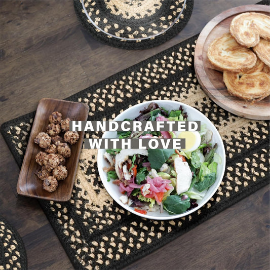 Homespice Manchester Long Table Runner - 11"x36", Rectangle, Black & Tan - Handcrafted with Jute - Rich Colors, Easy to Clean, Durable and Protects Furniture
