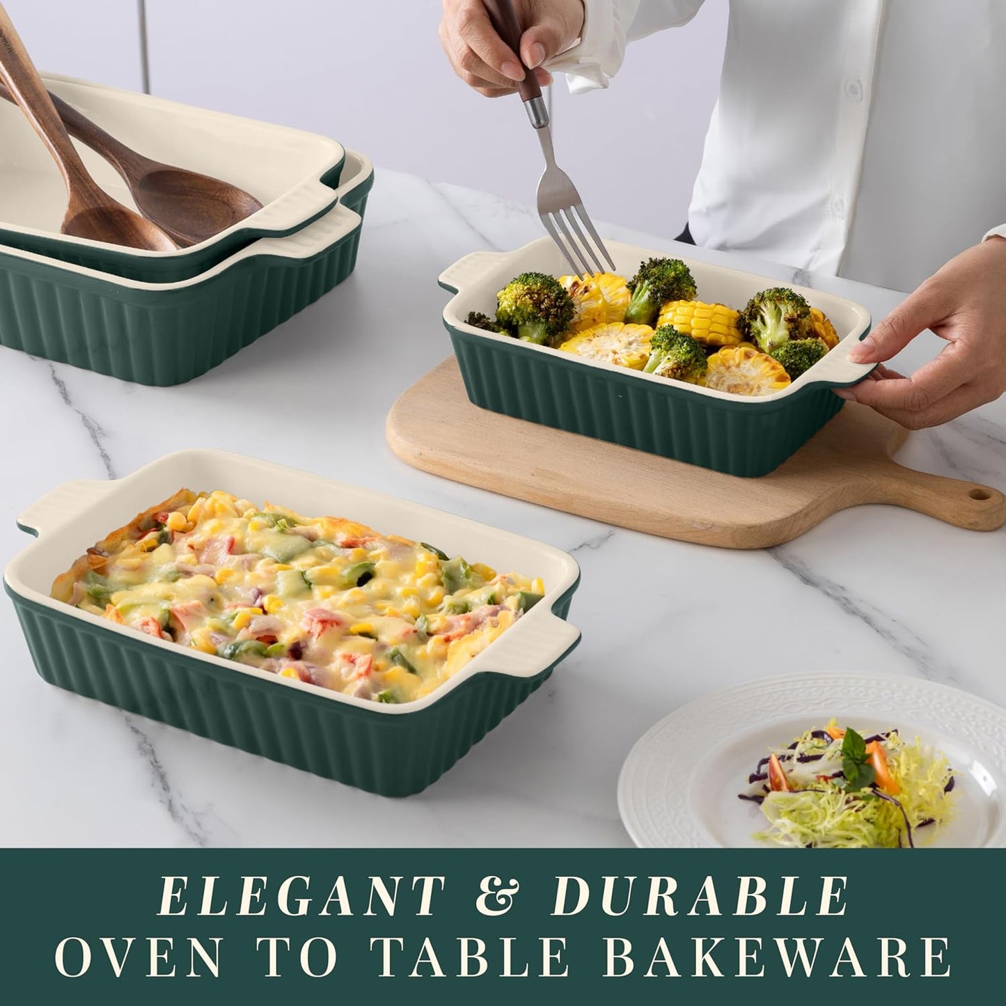 COOK WITH COLOR Casserole Dishes for Oven, Porcelain Baking Dishes, Ceramic Bakeware Sets of 4, Rectangular Pans Handles for Baking Cake Kitchen