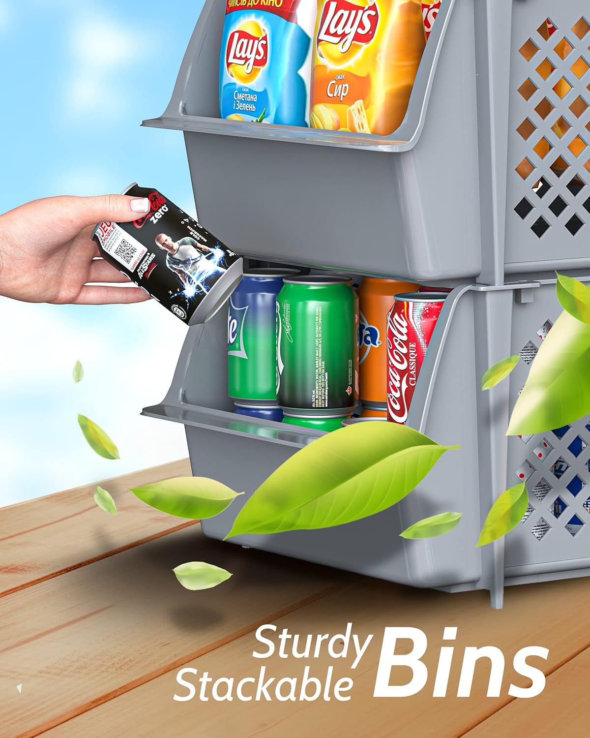 TidyFriend Stackable Storage Bins for Closet Organizers and Storage 4 Pack, Garage Storage Bin Stackable, Bathroom and Garage Organizer (Grey)