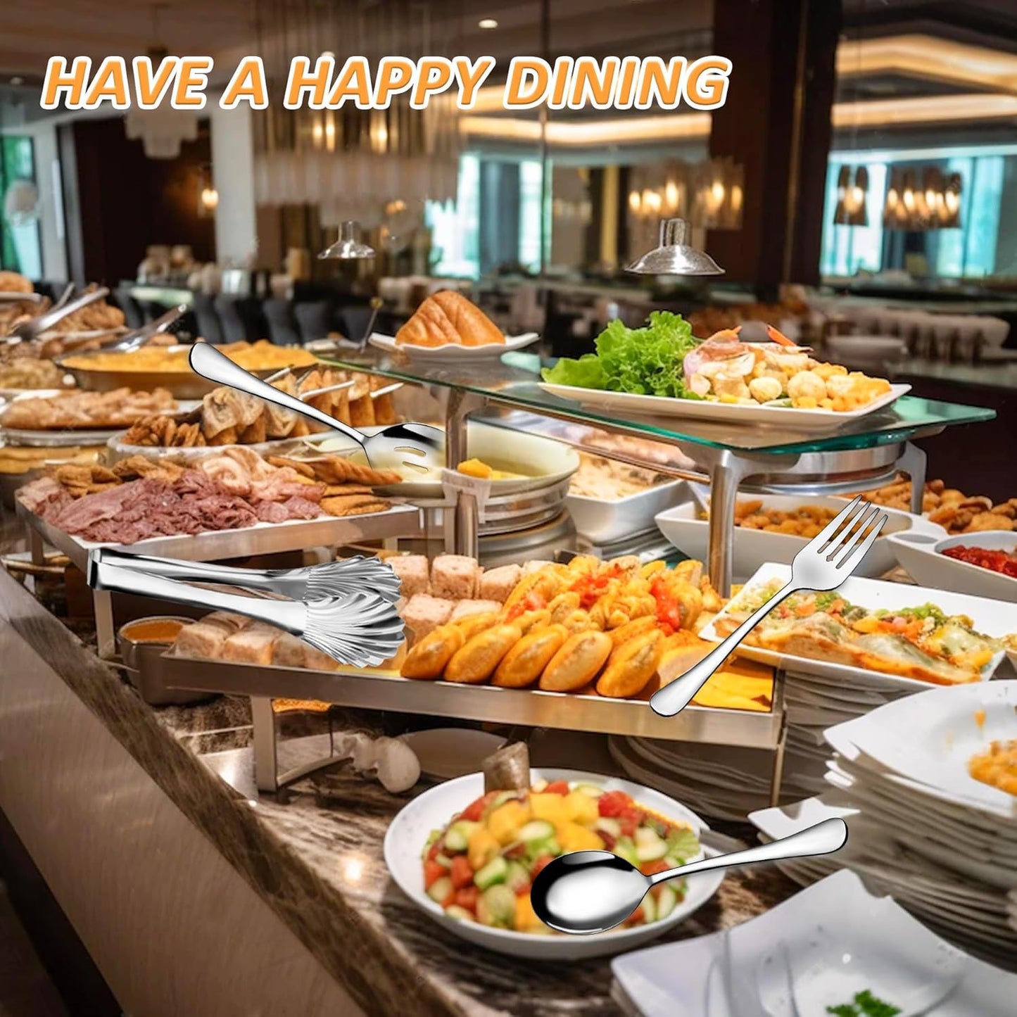 Stainless Steel Serving Utensil Set, 8-Piece, Includes Serving Spoons, Forks, Tongs and Soup Ladle