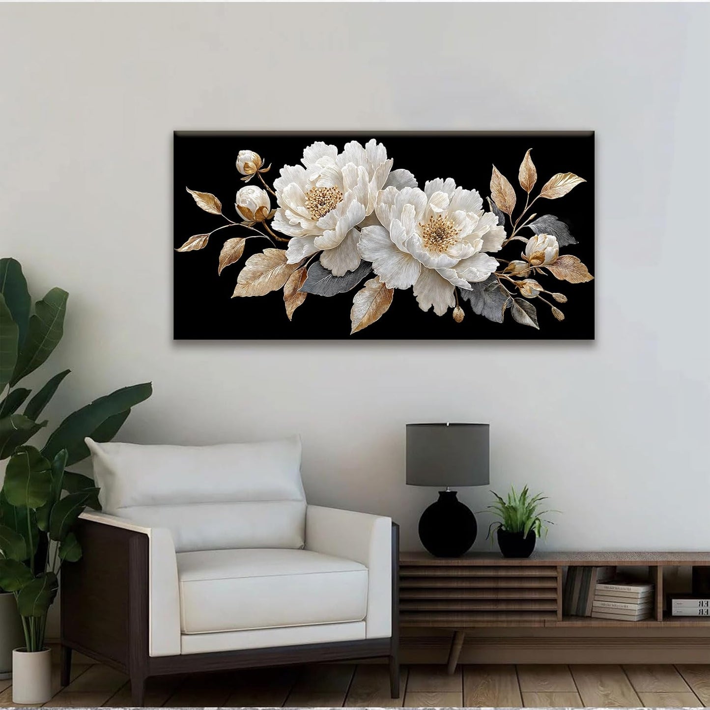 Modern Wall Art Decor Elegant White Flower Picture Artwork Home Wall Decor Canvas Wall Art For Living Room Bedroom Office Kitchen Ready To Hang 24x48 Inch Canvas Prints