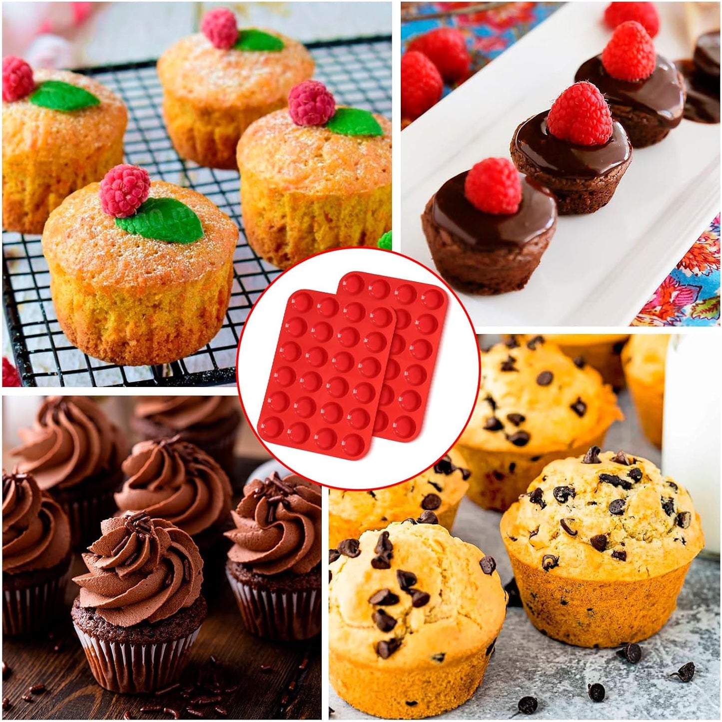 2 Pcs Muffin Pan Silicone Molds, Cupcake Pan Silicone Molds, Non-Stick Baking Molds for Making Muffin, Cakes, Cupcake, Tart, Chocolate