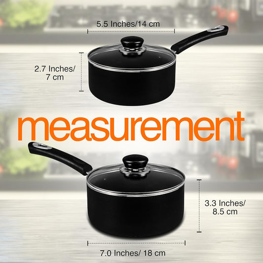Utopia Kitchen Nonstick Saucepan Set, Cooking Pots with Lids, 1 Quart and 2 Quarts Multipurpose Kitchen Small Pots for Cooking Nonstick With Lids, 1 qt & 2 qt Set, Grey & Black