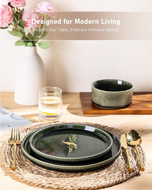 GBHOME Stoneware Dinnerware Sets for 4,Round Reactive Glaze Ceramic Plates and Bowls Set,Highly Scratch Resistant | Dishwasher & Microwave Safe Dishes Set,Service for 4(12Pcs)