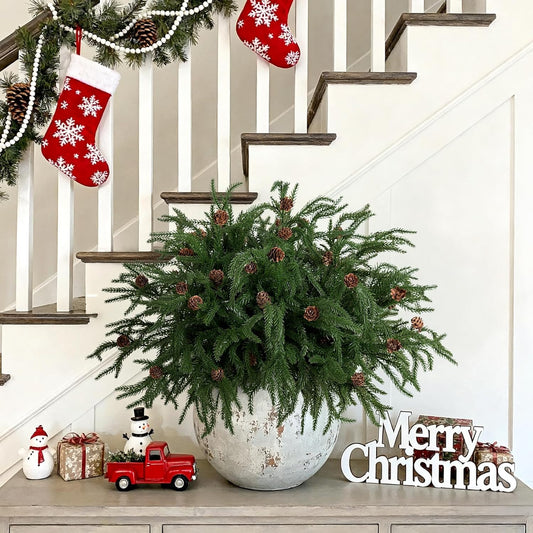 Artificial Norfolk Pine Stems for Christmas Decorations, 10 Pcs 18 inch Fake Pine Cone Branches for Vases Garland Real Touch Faux Greenery Evergreen Plants for Xmas Home Decor Indoor Winter