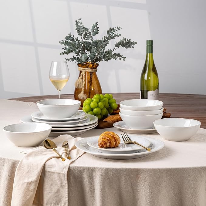 AmorArc Ceramic Dinnerware Sets, Handmade Stoneware Reactive Glaze Plates and Bowls Set, Scratch Resistant | Dishwasher & Microwave Safe Dishes Set, Service for 4 (12pc)