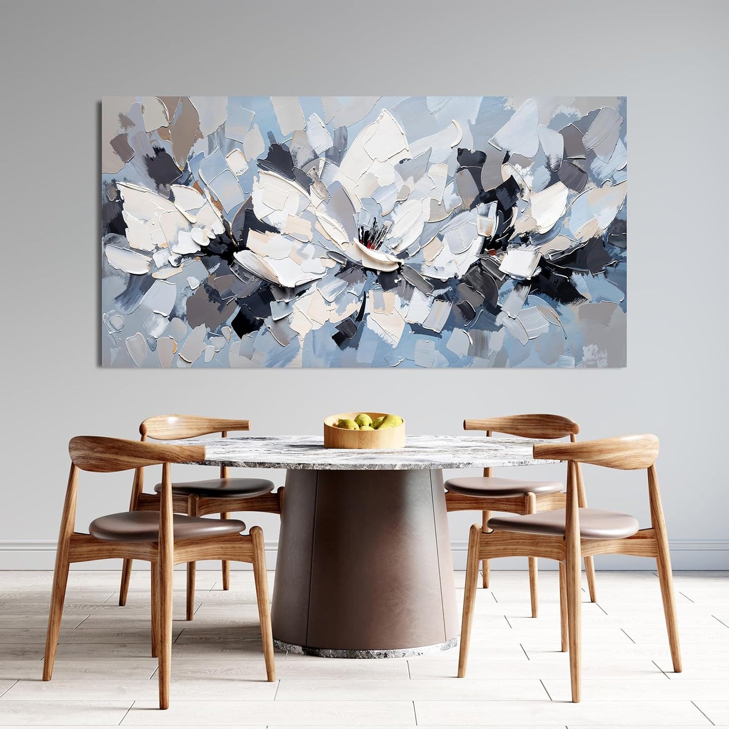 Abstract Canvas Wall Art Decor Large White Wall Art for Living Room Abstract Canvas Art Wall Decor Flower Pictures Oversized Blue Wall Art Prints Artwork for Walls Bedroom Office Decor 29" X58"