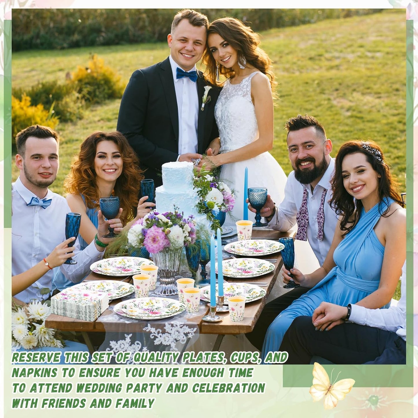 250 Pcs Wildflower Party Decorations Include Spring Summer Floral Paper Plates Napkins and Cups for Wildflower Baby Shower Tea Decorations, Serve 50 Guest(Watercolor,Fresh Style)