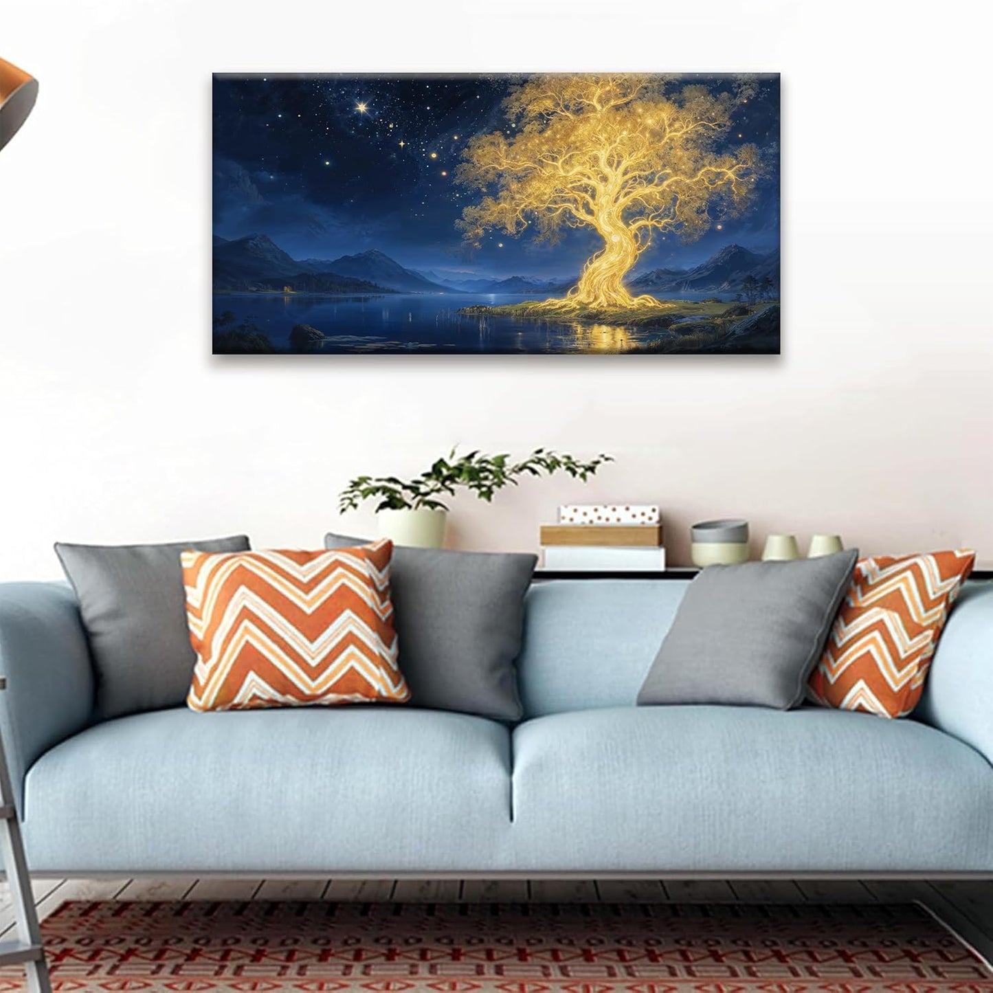 Suconvng Canvas Wall Art Decor Painting Gold Tree Plants Abstract Wall Decor Botanical Modern Wall Art Print Paintings Decorations Artwork Pictures For Bedroom Home Office Artwork 20" × 40"