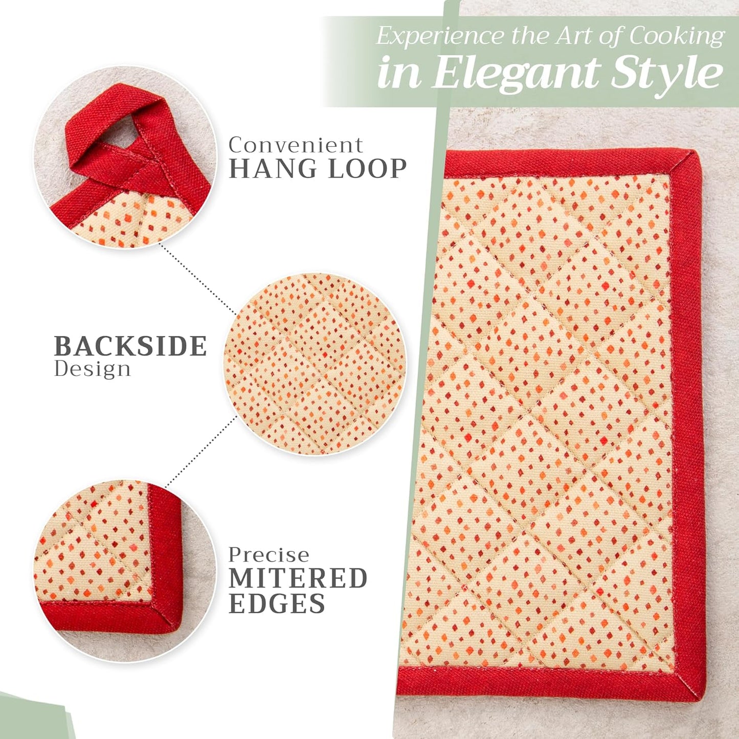 Maison d' Hermine 100% Cotton Oven Mitt & Pot Holder Set (7.5"x13" & 8"x8") Heat Resistant BBQ Cooking Gloves with Loop for Thanksgiving Christmas Decorations Handling Hot Pans (Kalahari)