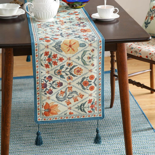 ISAENNE Designer Bohemian Elegant Linen Table Runner 87 Inches Long,Colorful Flower Pattern Table Runners for Dining Tables,Thanksgiving,Kitchen Tables,Christmas,12"*87"-Floralsea A