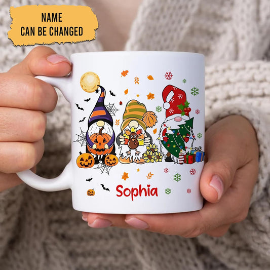 Hyturtle Personalized Gnome Mug Gifts - Gnome Gift - Custom Name Coffee Cup Ceramic Mug 11oz 15oz- Fall Thanksgiving Decor Gift - Halloween Christmas Gifts