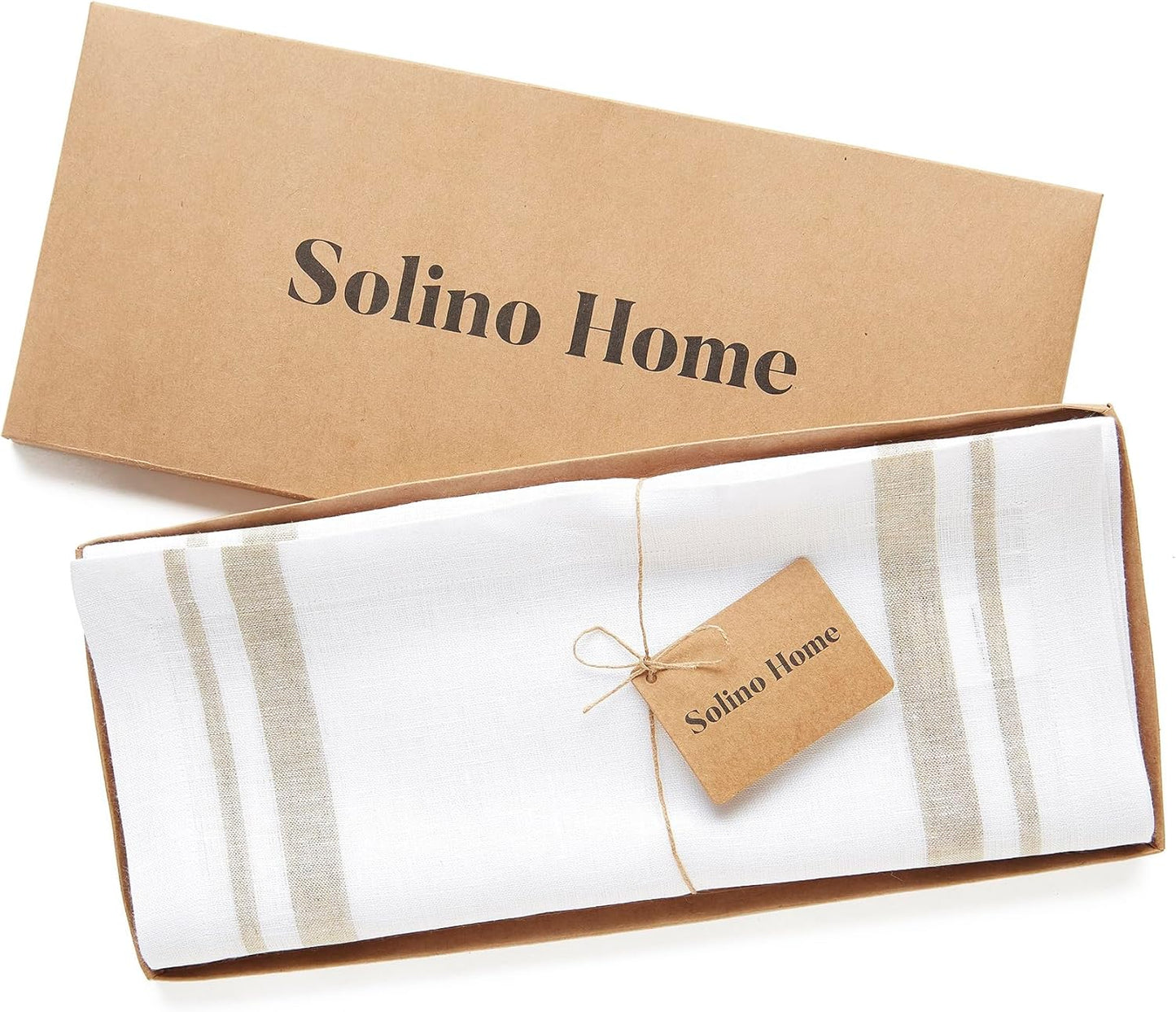 Solino Home Linen Table Runner 36 Inches - French Stripe, 100% Pure Linen Natural and White Farmhouse Table Runner 14 x 36 Inch Ideal for Dresser and Coffee Tables - Fall, Halloween, Thanksgiving