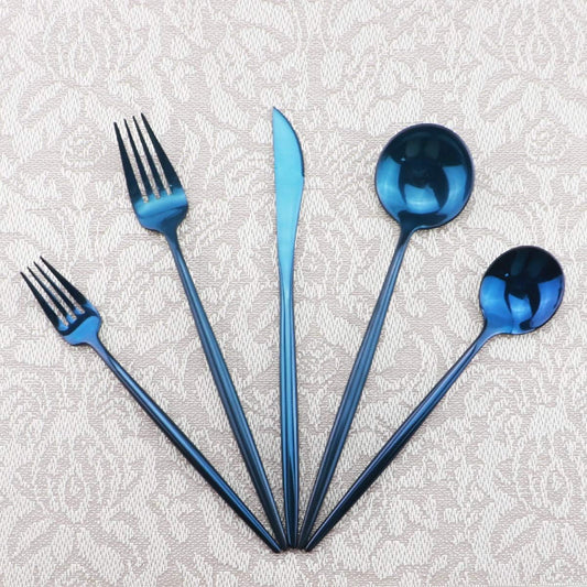 Gugrida Portable Silverware Set - 5-Piece Flatware Cutlery Set - 18/10 Stainless Steel - Mirror Polishing Blue - Travel Elegant Modern Utensils - Service for 1 Include Steak Knife Dinner Fork Spoon