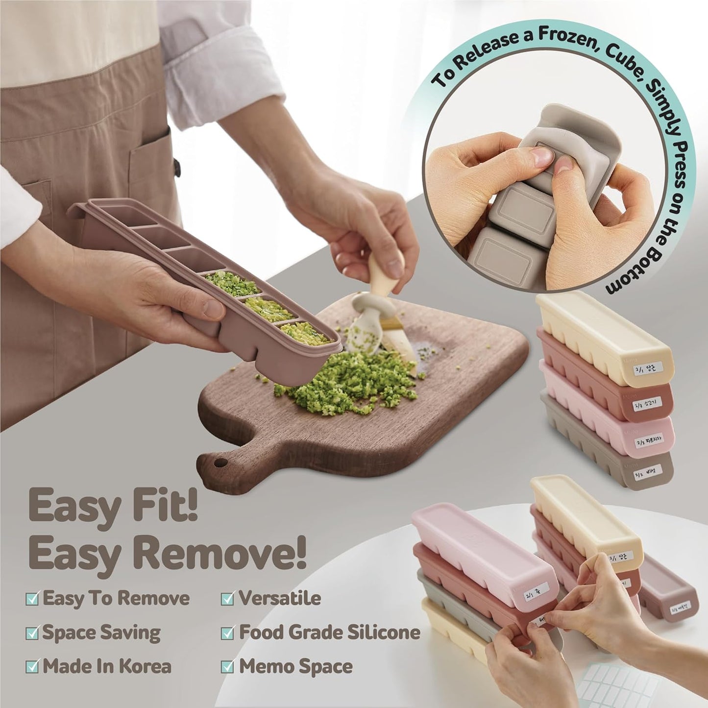 Silicone Freezer Trays with Lid, 0.7oz 12 Section 4 Sets - Leak Proof Silicone Freezer molds for Homemade Baby Food Breastmilk, Purees, Vegetables, Baby Food Jars Ice Tray with Lid BPA Free Mix