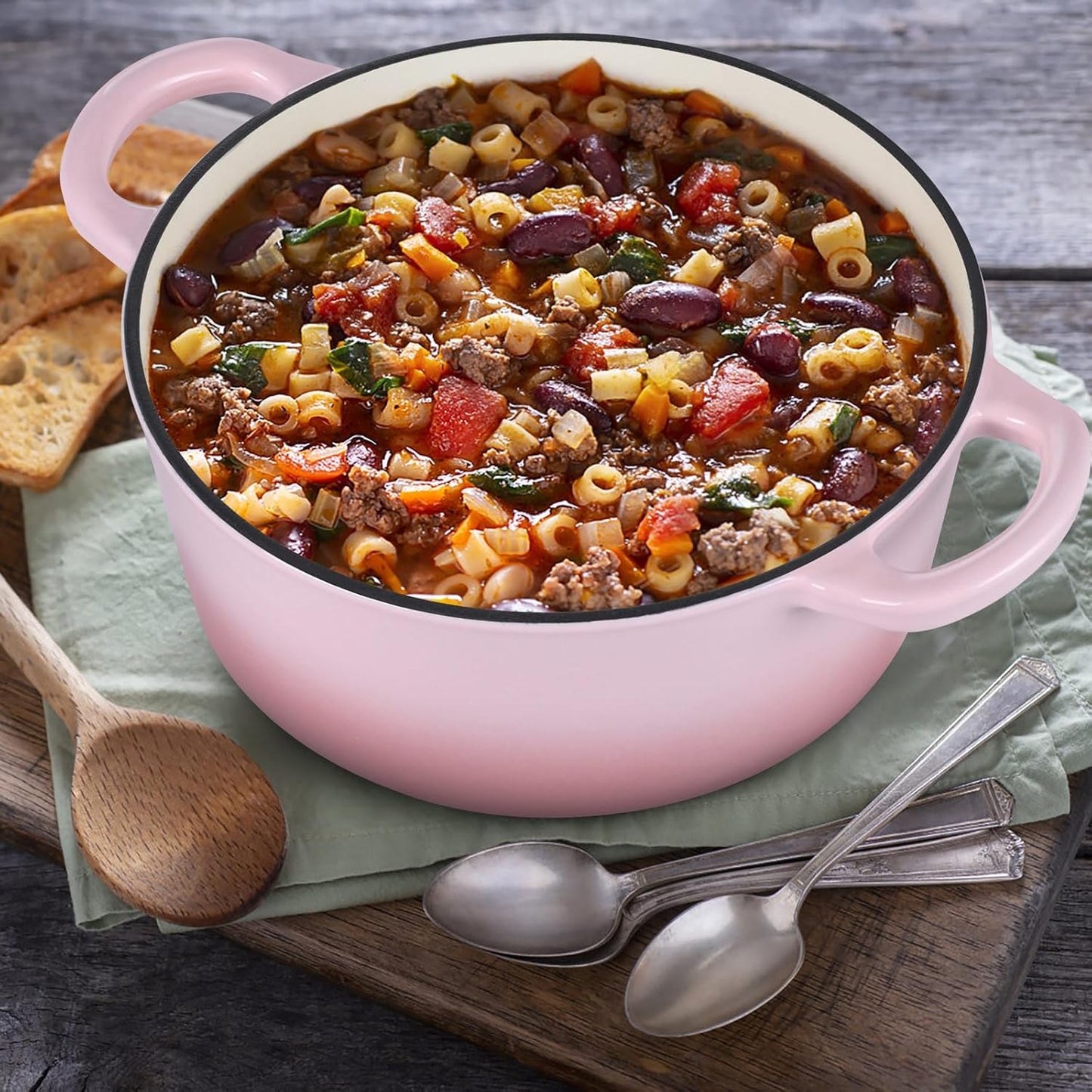 E-far 3 Qt Enameled Cast Iron Dutch Oven with Lid, Small Round Nonstick Dutch Oven Pot for Bread Baking Braising Stews Roasting Cooking, Heavy Duty, Induction & Oven Safe - Pink