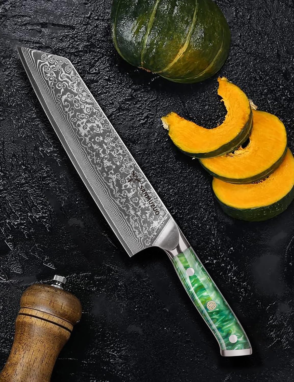 8.5 inch Kiritsuke Kitchen Chef Knife - 67 Layers Damascus Steel & Resin Handle - Xuan Series(Jade Green)