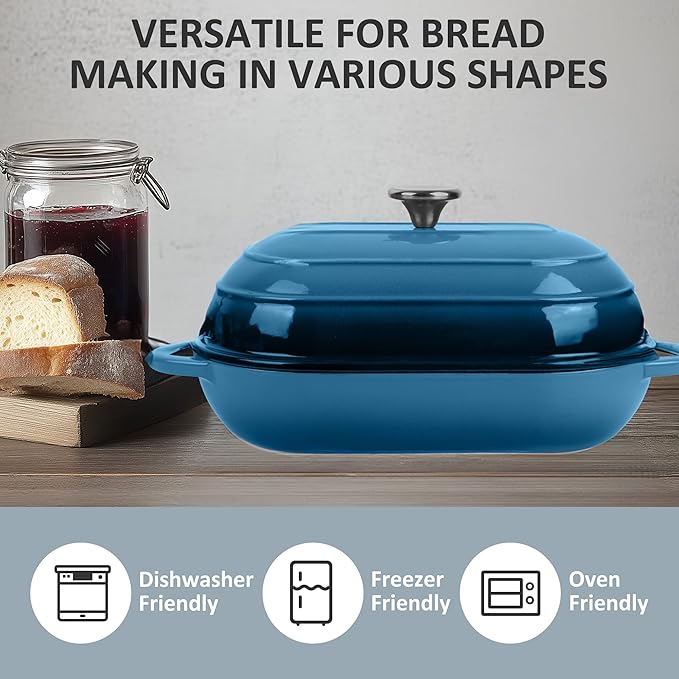 Premium Enameled Cast Iron Dutch Oven for Bread Baking | Non-Stick 2QT Oval Bread Oven with Lid | Perfect for Sourdough, Loaf, and Artisan Baking (Oval Blue, 5 QT)
