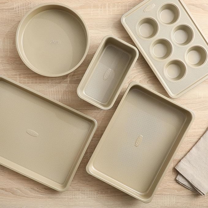Oster Verlice 5 Piece Carbon Steel Baking Pans Bakeware Set W/Premium PFA Free Nonstick - Champagne Gold