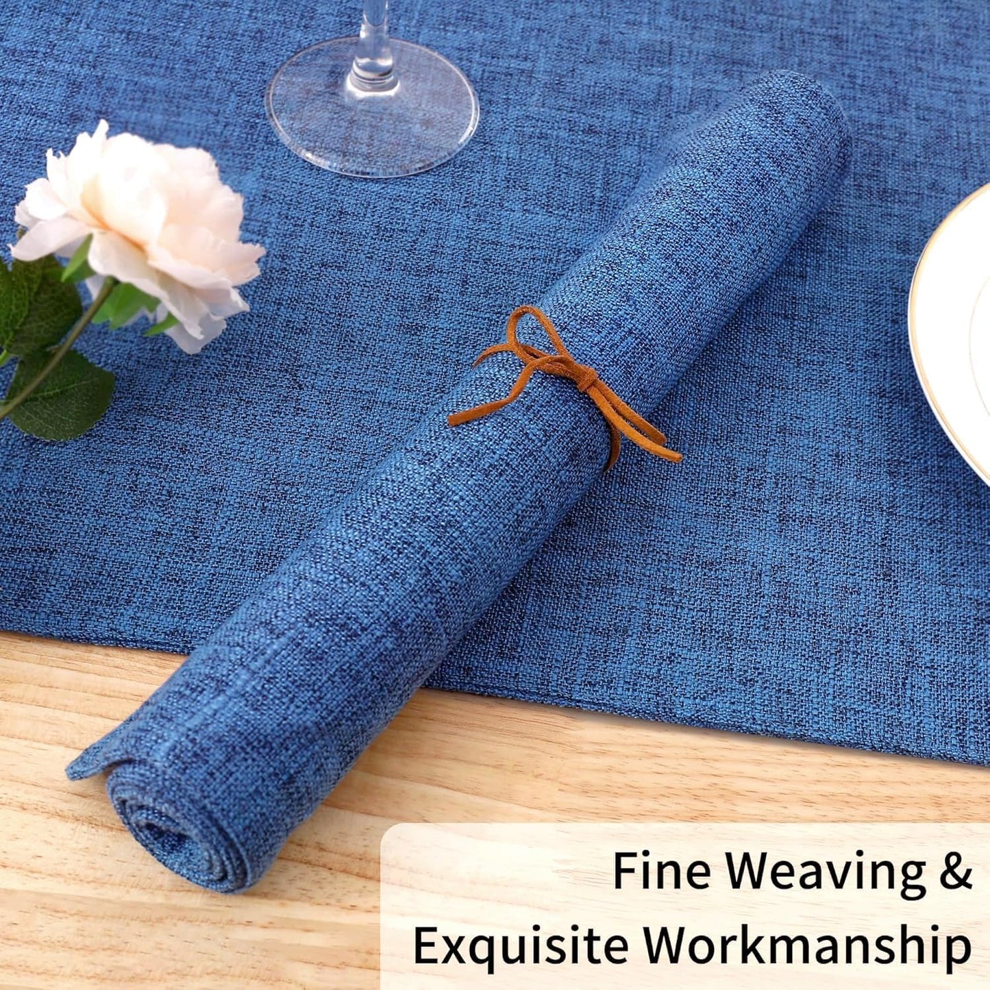 Homaxy Cloths Placemats for Dining Table Set of 8, Heat Resistant Washable Cotton Linen Blend Table Mats, Easy to Clean Place Mats for Indoor Outdoor Party Kitchen Decoration, 13" x 19", Blue