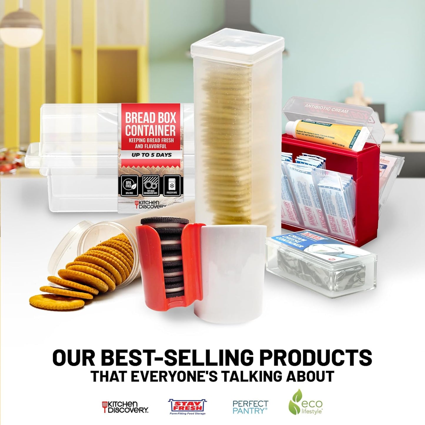 Stay Fresh Clear Flour Storage Container - Plastic Flour Canister for Kitchen Pantry, Baking Needs - Holds 5LB - Large Form - Fitting Food Keeper Bin