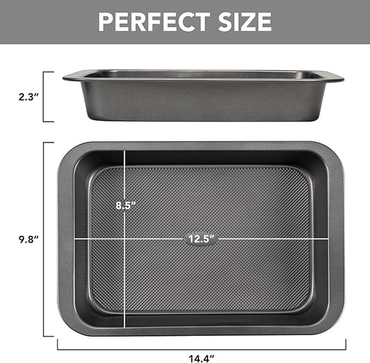 Cake Pan, Nonstick Baking Pan for Cake, Bread, Brownie or Lasagna, Heavy Duty Baking Dish with Diamond Texture Pattern and Wide Grips, Set of 2