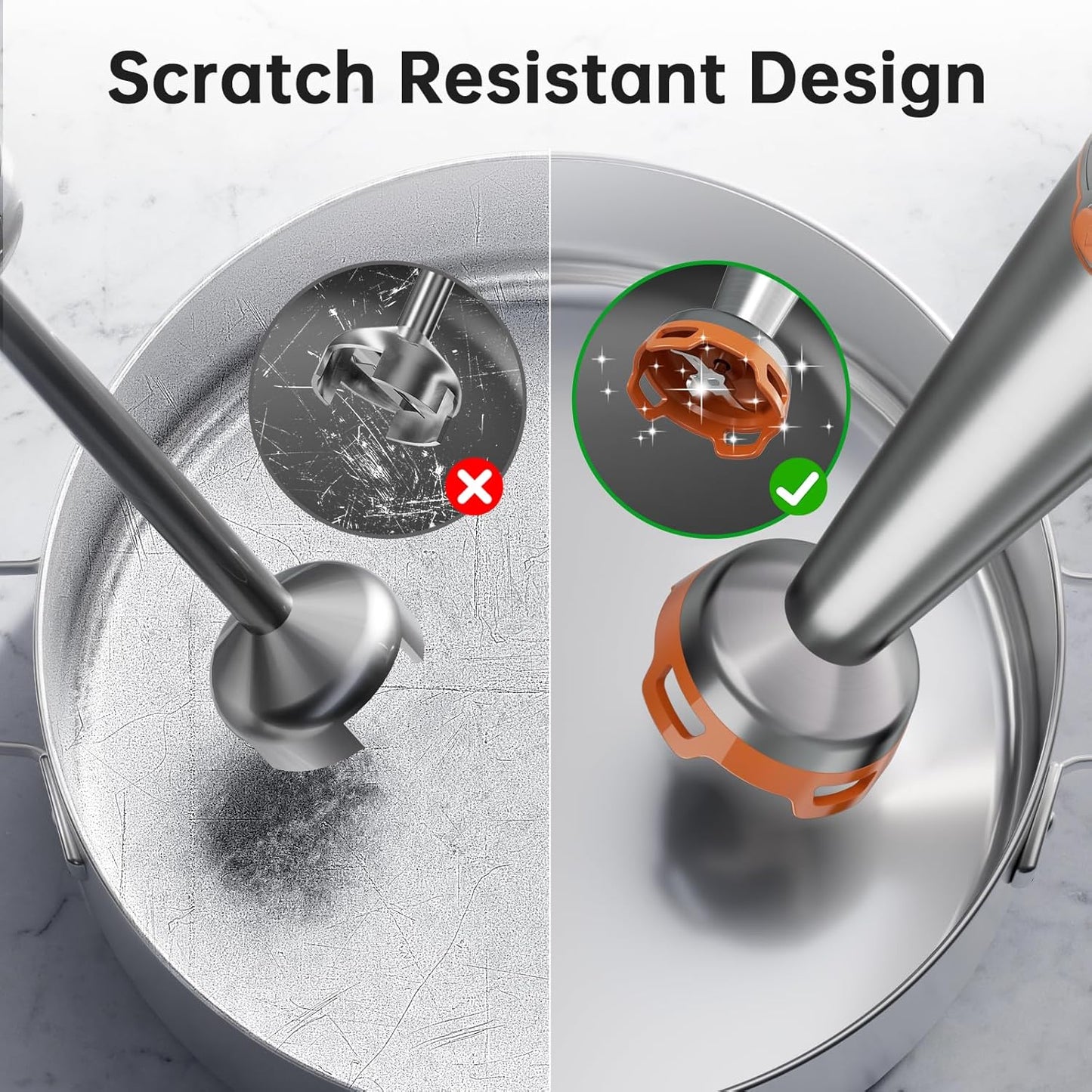 Immersion Blender Handheld Corded Hand Blenders Set 1100W, Trigger Variable Speed 5 in 1 Stick Emulsifier with Chopper, Whisk and Frother for Soup, Baby Food and Smoothies, Orange