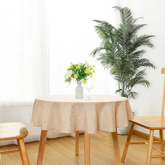 JIUZHEN Round Textured Table Cloth Linen Wrinkle Free Stain Resistant Farmhouse Decorative Circular Tablecloth for Kitchen, Dining, Party, Wedding, Outdoor Use (40 Inch Round,Beige)