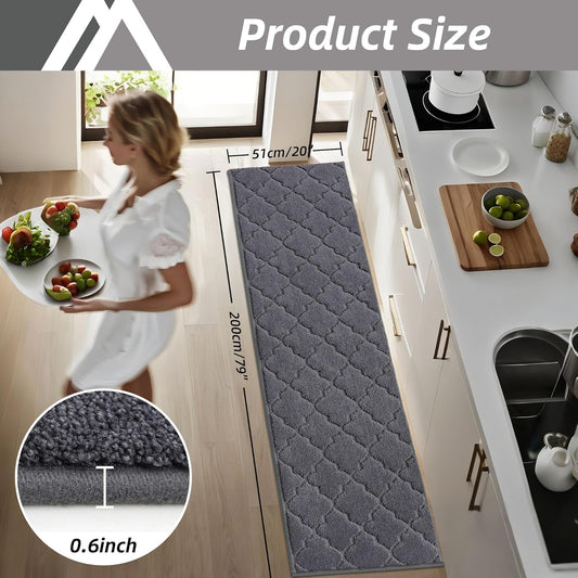 COSY HOMEER Soft Kitchen Floor Mats for in Front of Sink Super Absorbent Kitchen Rugs and Mats 20"x79" Non-Skid Kitchen Mat Standing Mat Washable,Polyester,Dark Grey
