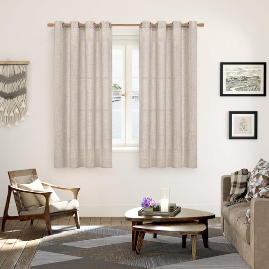 YoungsTex Linen Semi Sheer Curtains 63 Inch Length 2 Panels for Living Room - Light Filtering Drapes with Bronze Grommet Beige Window Treatments for Country Office Bedroom, 52 X 63 Inch