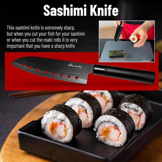 Sushi Making Kit for Beginners with Bazooka, Sashimi Knife, 2 Mats (Bamboo/Dishwasher-Safe PP), Nigiri Mold & Avocado Slicer | Food-Safe, Giftable, Step-by-Step Video Guide