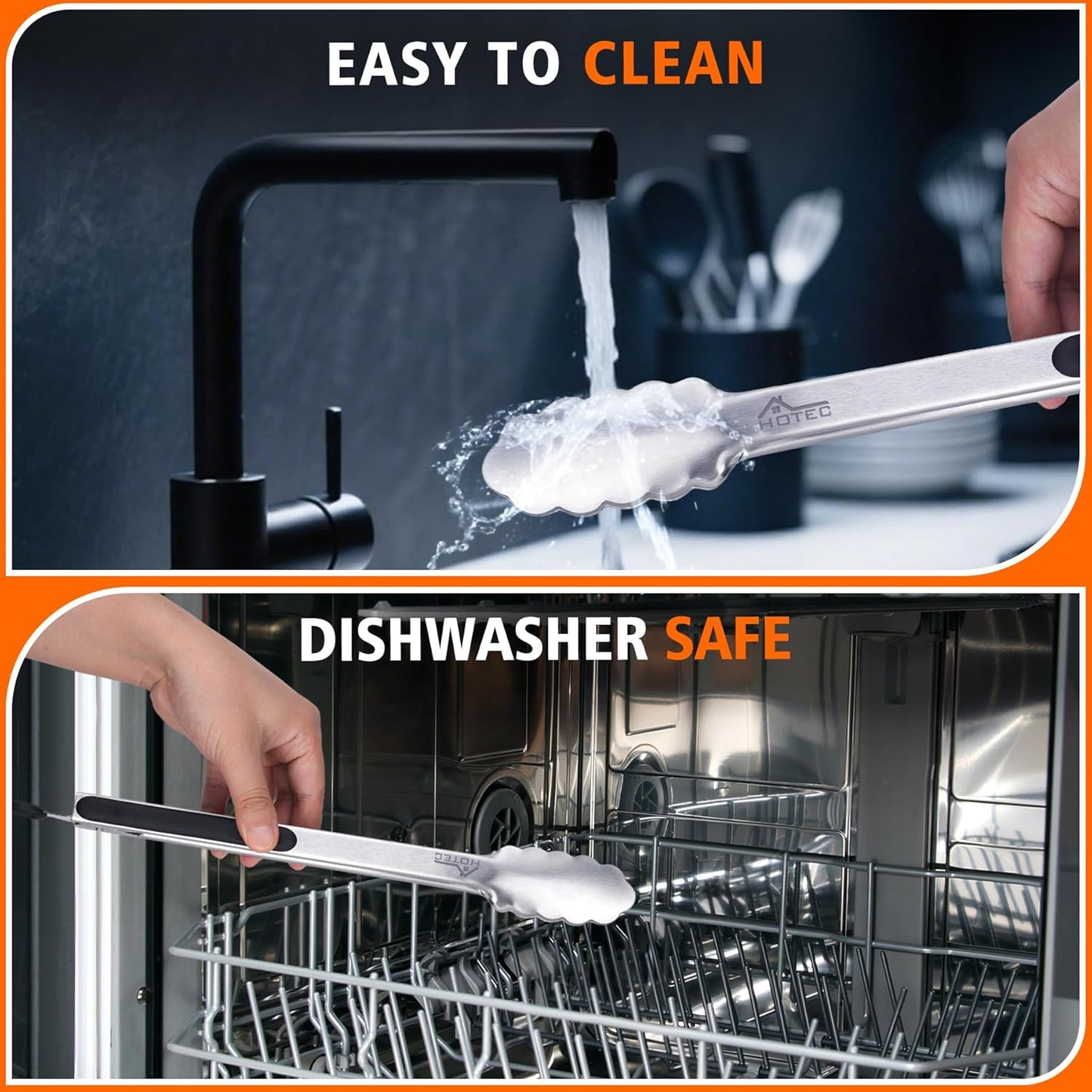 Hotec Stainless Steel Kitchen Tongs, Set of 2-12", Locking Metal Food Tongs for Cooking, Serving, BBQ, Grill Non-Slip Grip